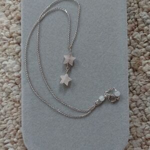 Sweet pink double stars silver necklace